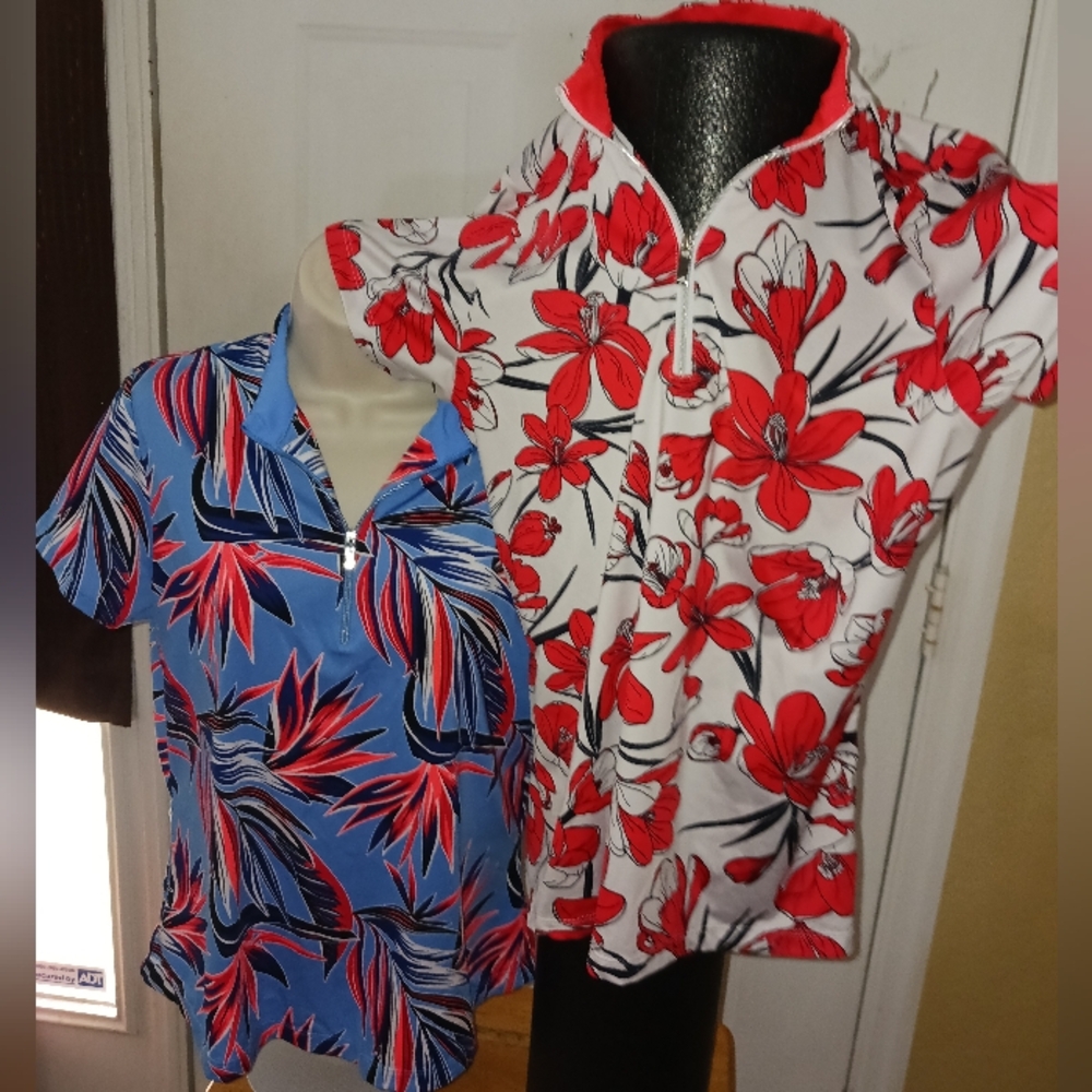 Floral Zip-Up Tops in Red and Blue